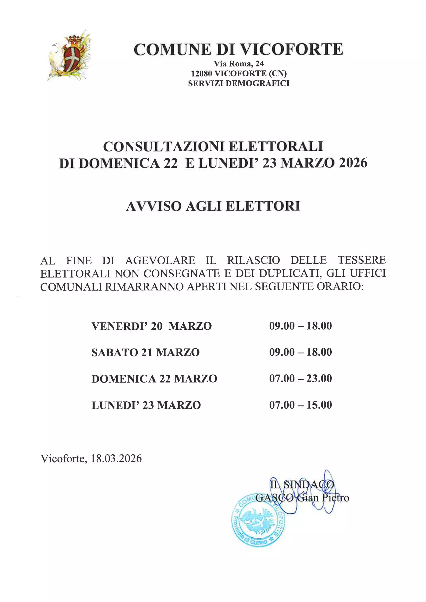 AVVISO AGLI ELETTORI