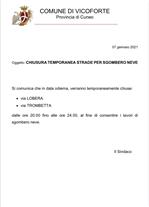Chiusura temporanea strade per sgombero neve