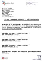 AVVISO AI PAZIENTI IN CARICO AL DR. GIROD ENRICO