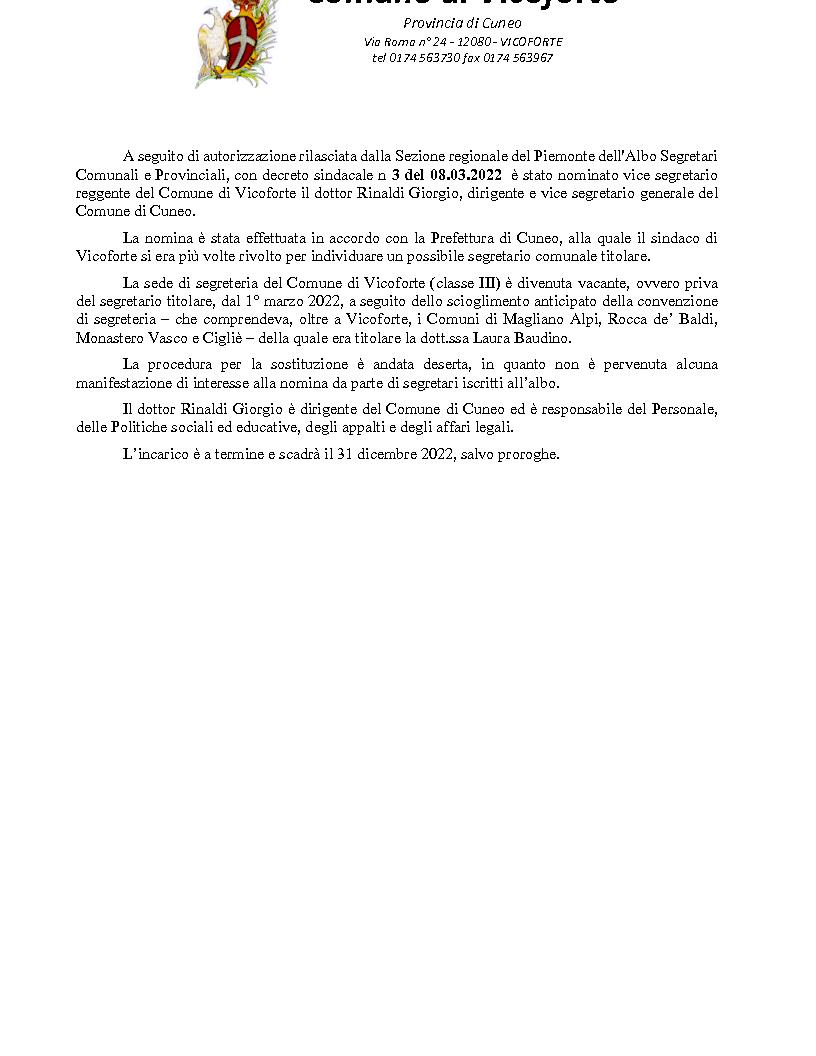 NOMINA VICE SEGRETARIO